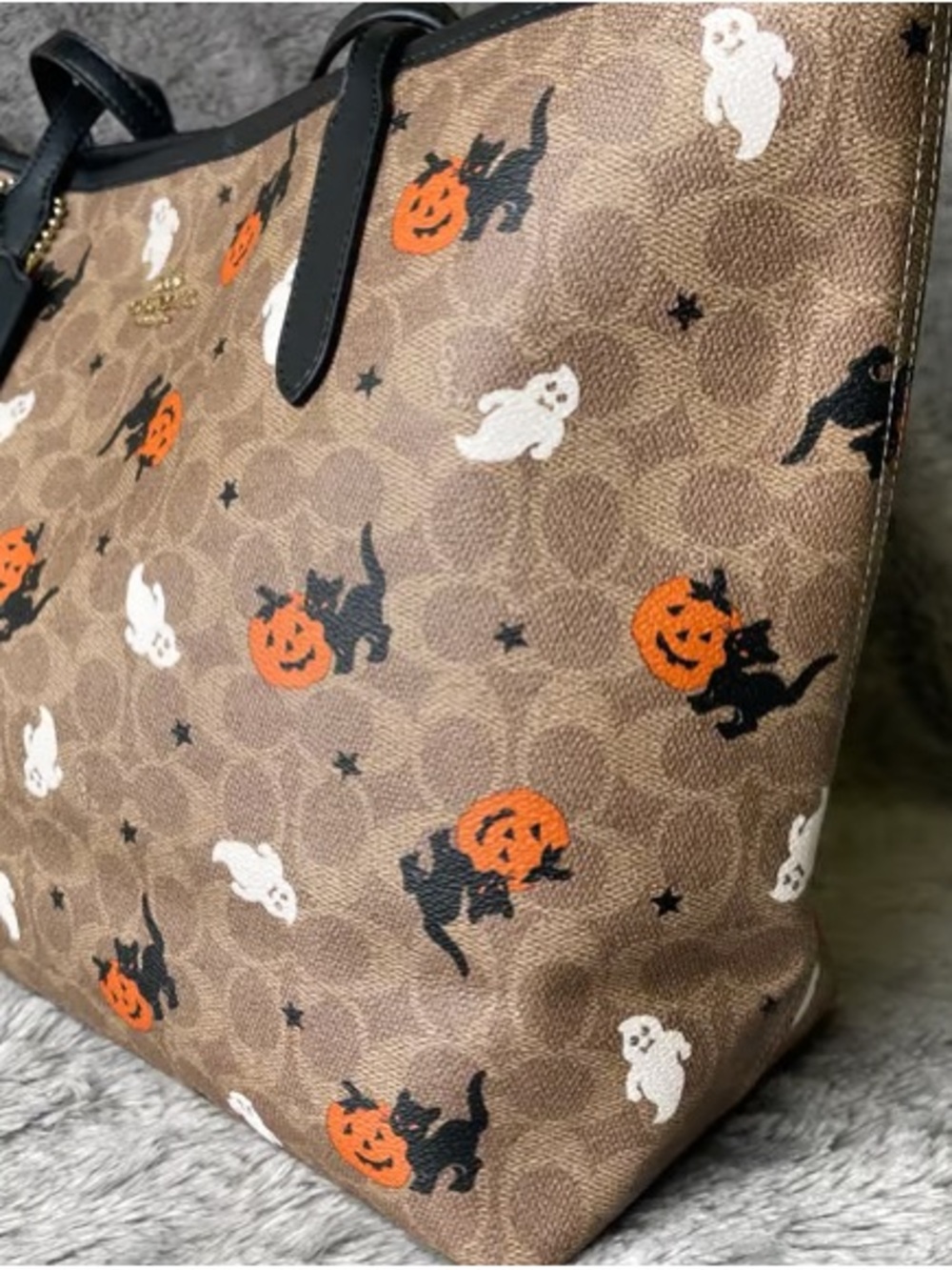 Coach Brown Halloween Print Tote with Black Handles - Picture 3 of 4